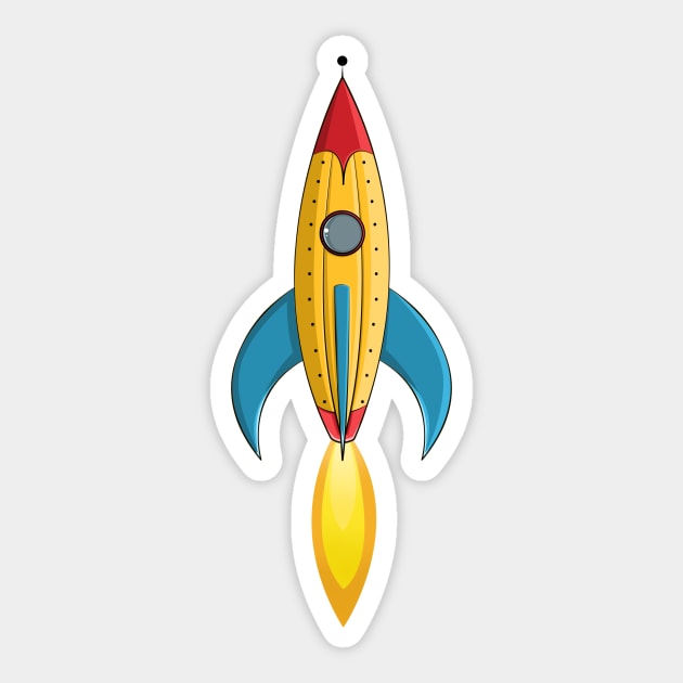 Retro Rocketship Sticker by Art by Angele G